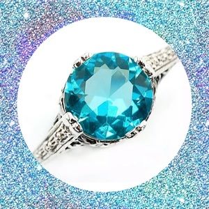 💠2CT AQUAMARINE VICTORIAN STYLE FILIGREE RING💠